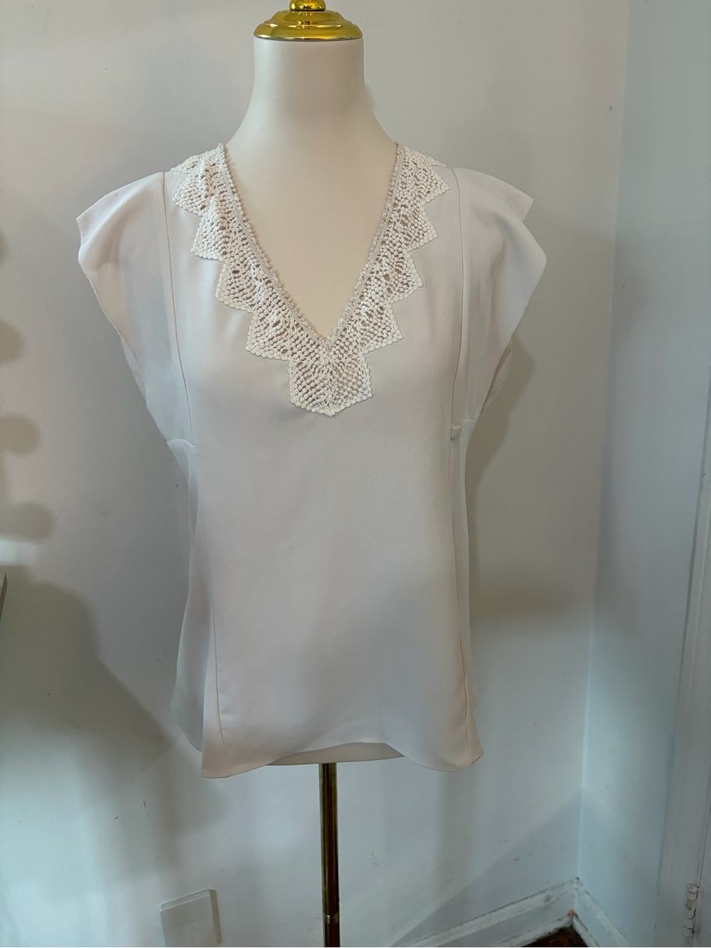 Rebecca Taylor Cream Crochet-Trim V-Neck Blouse